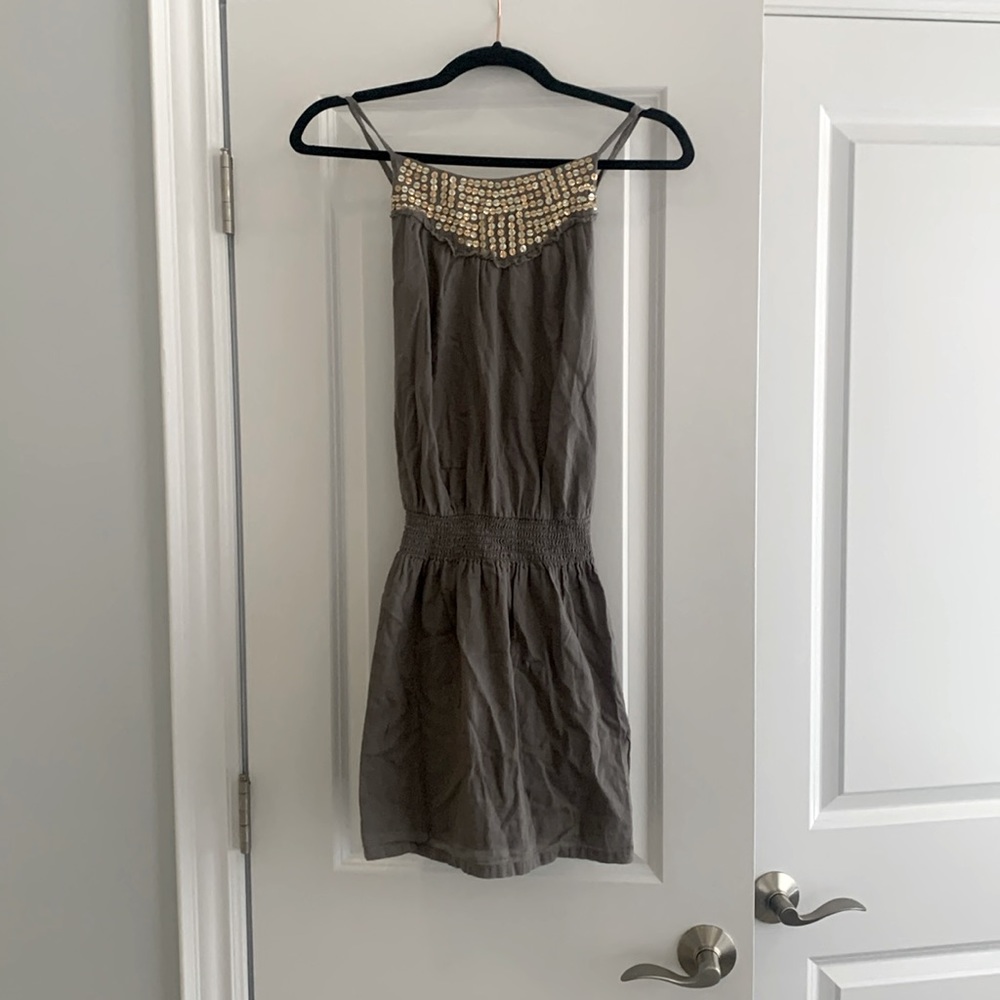 Gray Sequin Blouson Mini Dress